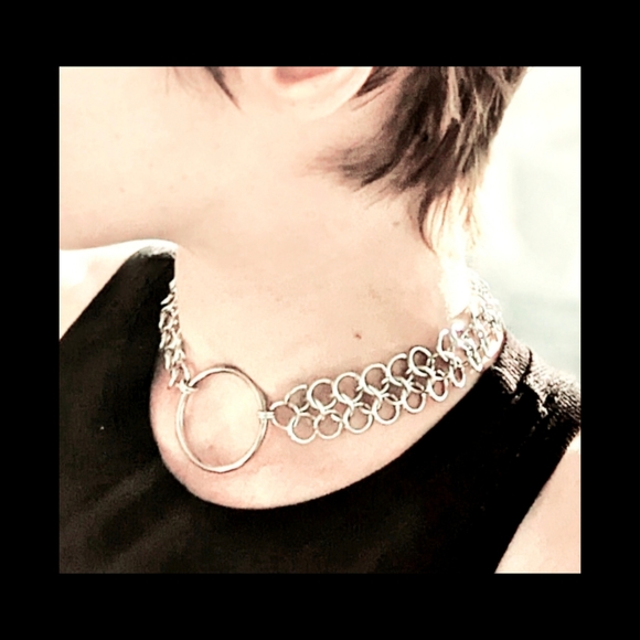 Heavy Industrial O-Ring Chainmail Day Collar Goth Punk Choker Necklace Stainless - Picture 4 of 4